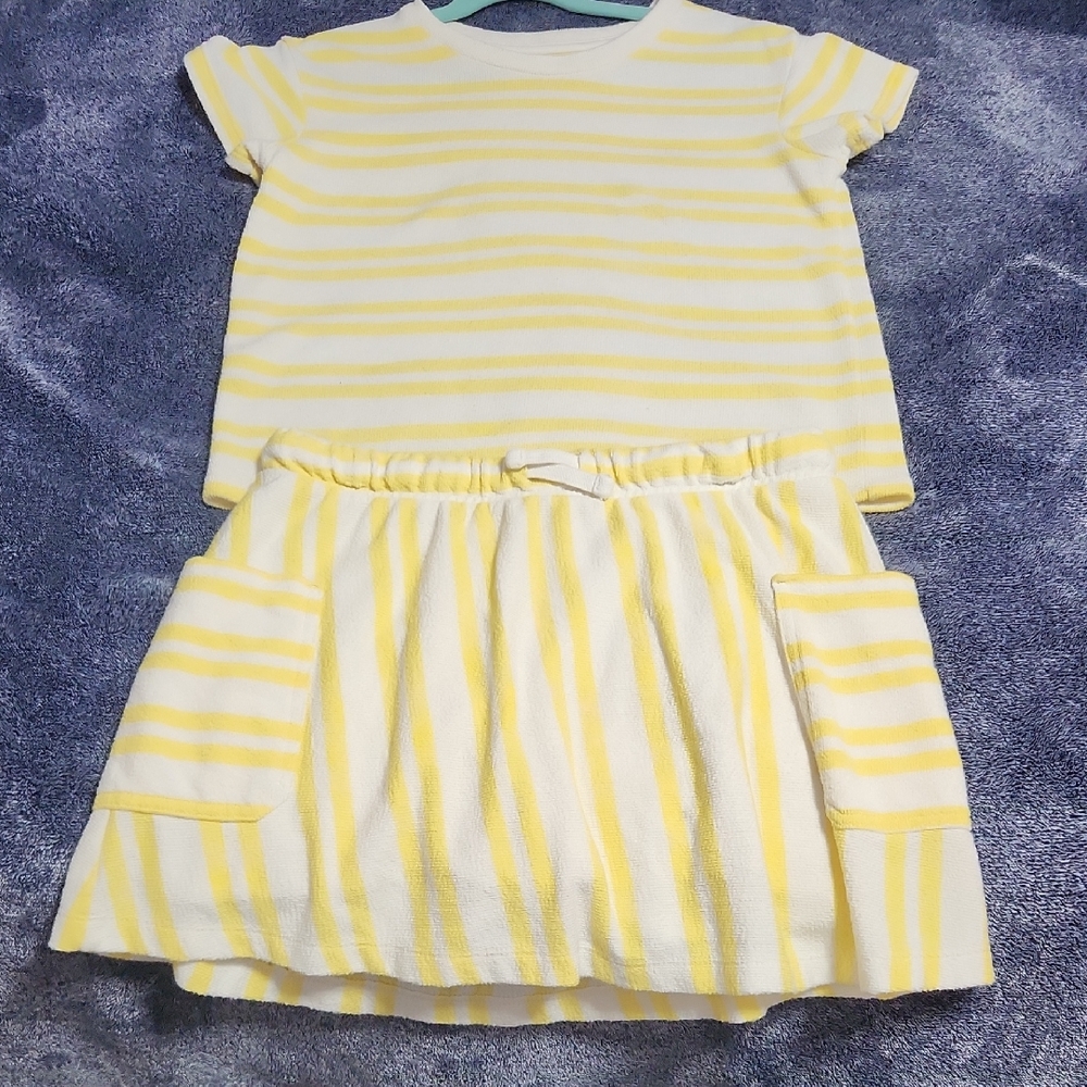 Sz L XL 10 12 14 Cat & Jack Yellow and White Striped Kids Shirt Top Skirt Short